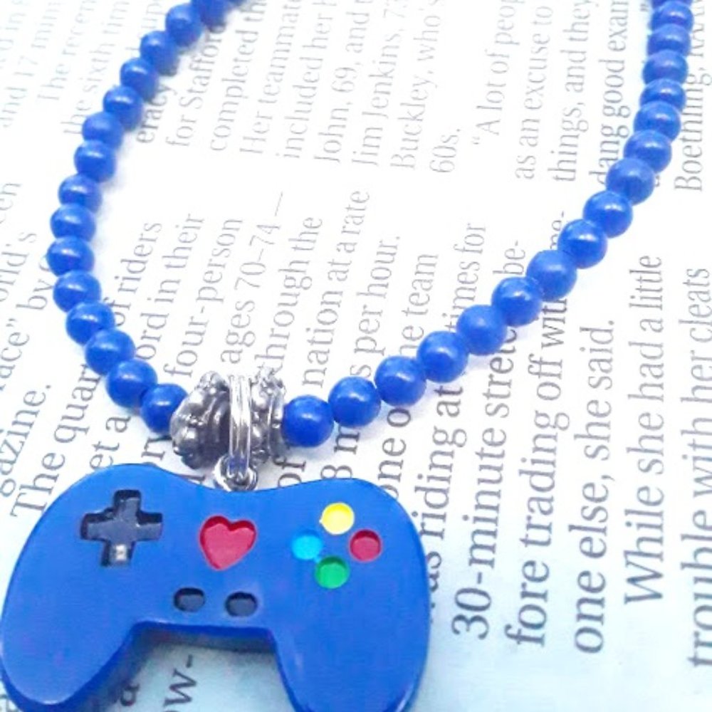 Blue Handmade Gamer Bracelet with Mini Game Controller charm